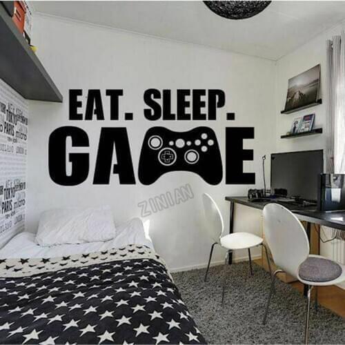 Eat Sleep Game Wall Sticker For Boys Room Joystick Gaming Vinyl Wall Decal Room Decoration Modern Kids Room Wall Stickers Y058