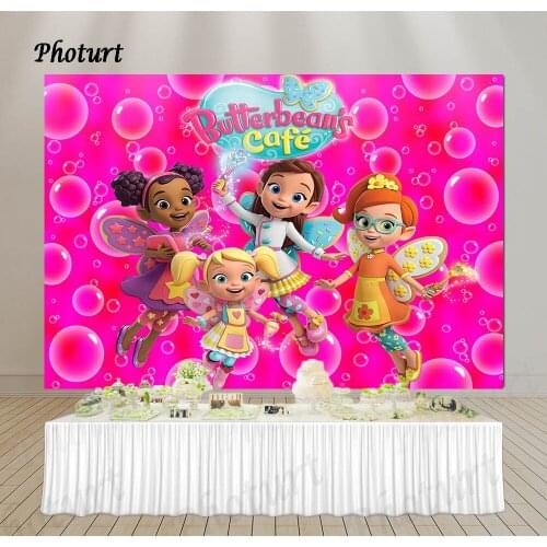 PHOTURT Butterbean Cafe Backdrop Girl Birthday Party Background Pink Bubble Elves Polyester Vinyl Photo Studios Props