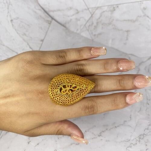 Mulher do Anel Red Rhinestone, Amante do anel de presente, anel novo Grande desenho de Cristal dourado