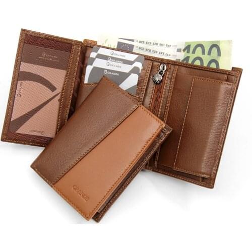 Brown Tan Genuine Leather Coin Detail Mens Wallet / Card Holder GR1725