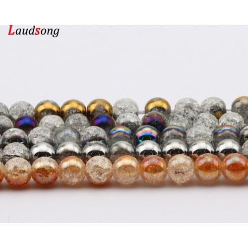 Natural Stone Round Cracked Crystal Beads For Jewelry Making Handmade Necklace Bracelet Diy 15'' 6/8/10/12mm