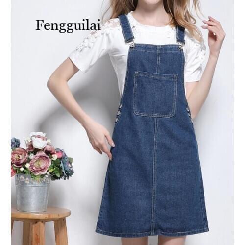 Summer 2020 Women Denim Dress Sundress Casual Loose Overalls Dresses Female Solid Adjustable Strap Jeans Dress Plus Size 4XL