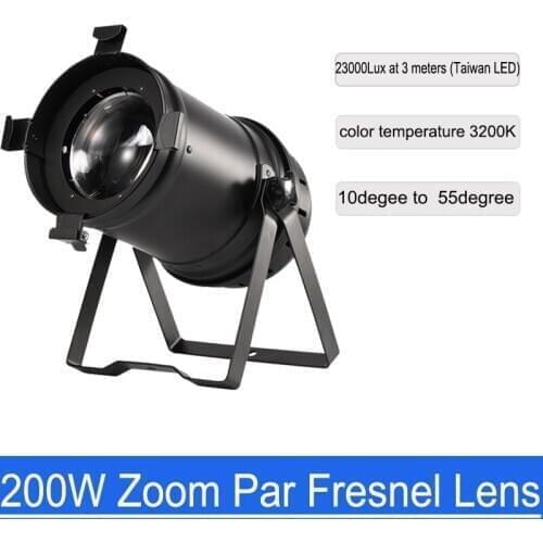 Upgraded 200W COB LED PAR Light 10 to 55 Degrees Zoom Par 64 Fresnel lens Theatre Light
