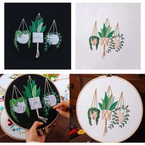 Embroidery Starter Kit with Pattern, Creative Flower Plant Stamped Cross Stitch Starter Needlepoint DIY Sewing Crafts Needlework