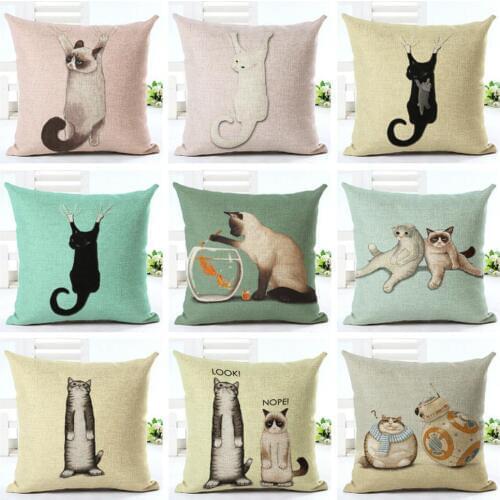 Cute Cartoon Cat Printing Decorative Pillowcases Cotton Linen Cat Pattern Throw Pillow Case Cover kussensloop almohada ZT229