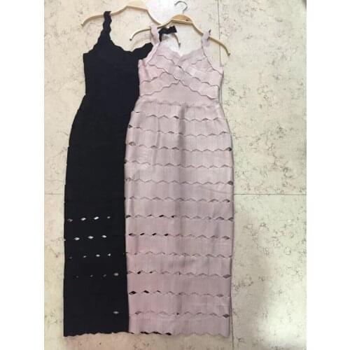 Newest Winter Bandage Dress Women Celebrity Party Khaki Black Spaghetti Strap V-Neck Midi Sexy Dress Women Vestidos Wholesale