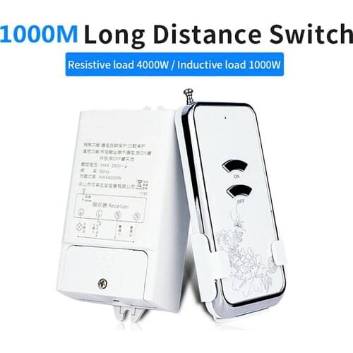 New Update 1 Way Fuse RF Long Distance 1000M High Power Remote Control Switch 4000W Wireless Switches 433mhz apply to LED
