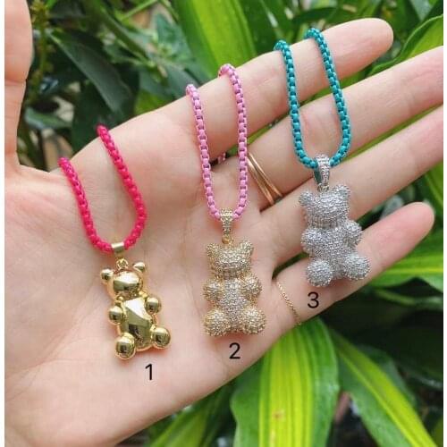 3Pcs Trendy Micro Pave CZ Zircon Cute Animal Gold Pendant Men&Women Necklace Luxury Rock High Quality Fine Gift Jewelry