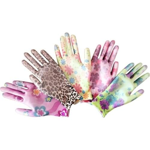 2Pcs Breathable Gardening Gloves Flower Print Nylon PU Gloves Gardening Gloves Women Non-slip Housework Cleaning Gloves