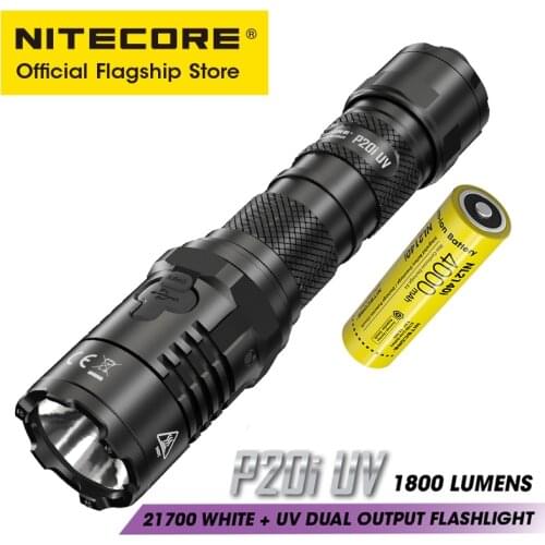 NITECORE P20i UV 1800 Lumens Self DefenseTactical Flashlight Rechargeable Dual Light Source UV Searchlight With NL2140i Battery
