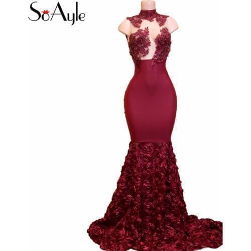 SoAyle Mermaid Prom Dresses Sleeveless Lace Rose Real Photo Beaded Evening Dresses 2018 Sexy Vestidos De Festa Robe De Soiree