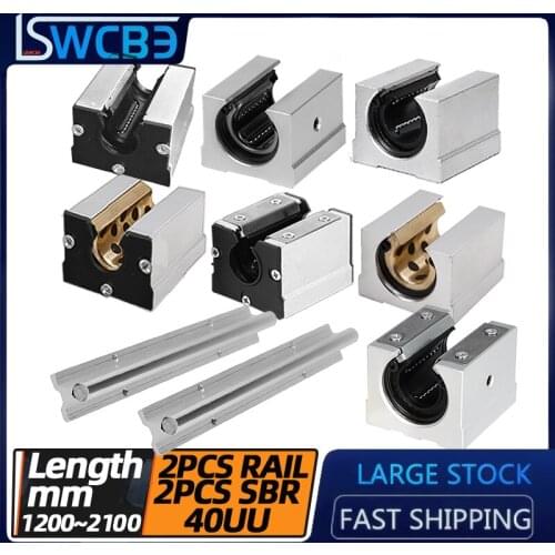 Standard open box type linear guide SBR40 L=1200-2100mm，2PC guide rail + 2PC slider, copper sleeve,dustproof,steel