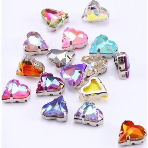 12x13mm Thicken Copper Claws Pointback Heart Shape Glass Strass Rhinestones Hollow Out Claws With Loose Stones Glue On Crystals