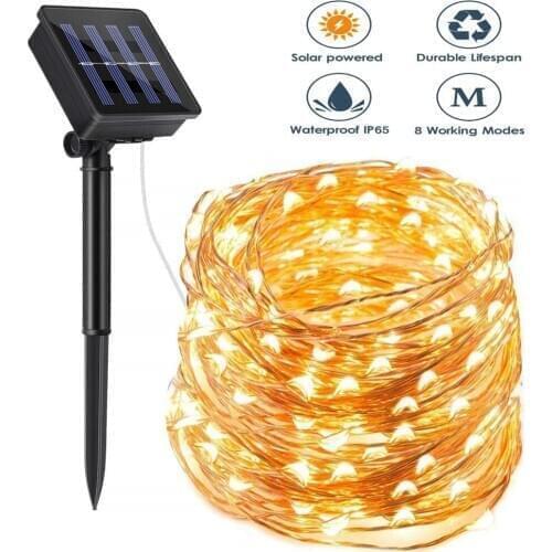 8 patterns outdoor solar string LED lights 10M 20M LED solar lights 100/200leds garden waterproof christmas decoration