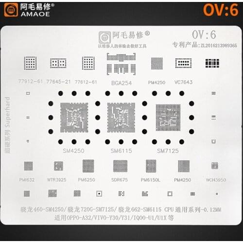 Amaoe OV6 BGA Reballing Stencil For OPPO A32 ViVo Y30 Y31 U1 460 720G 662 SM7125 SM6115 CPU Power Chip IC Plant Tin Steel Mesh