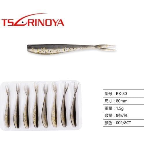 TSURINOYA Fishing Lure Forktail Two-color Soft Lure RX-80 80mm 1.5g Artificial Worm Fishing Bait Shad Jigging Swimbait 8pcs/bag