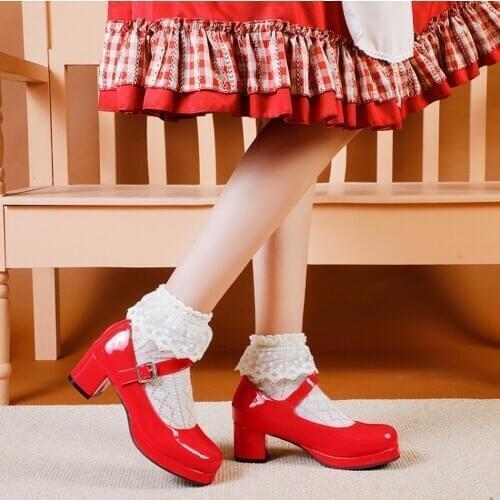 Womens Round Toe Patent Leather Candy Colors Block High Heel Lolita Pumps Platform Shoes Cosplay Plus Size New 2021