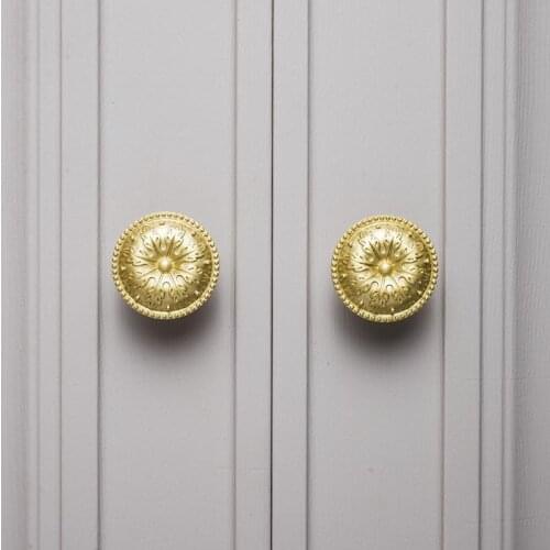 Solid Brass Handle Coconut Tree Pattern Round Cabinet Door Knob Drawer Cupboard Wardrobe Pulls Diy Handmade Furniture Handles