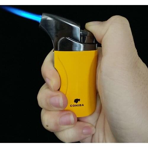 COHIBA Cigar Lighter Windproof Jet Blue Flame Portable Butane Turbo Torch Lighter Punch Mini Plastic Cigarette Smoke Accessories