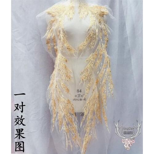 White Gold Black Red Wine Wings Embroidery Applique Pattern Lace Patch Flower Cloth Paste DIY Wedding Dress Clothes Accessories