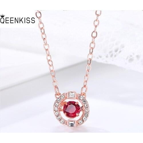 QUEENKISS NC639 Jewelry Wholesale Fashion Lady Girl Birthday Wedding AAA Zircon Round 18KT Rose Gold White Gold Pendant Necklace