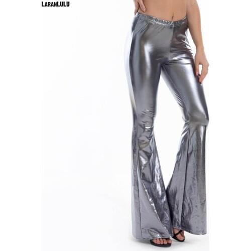 Women Shiny Metallic Pants Plus Size Loose Silver Harem Pants Jogger Sweatpant Sexy Elastic Waist Bell Bottom Trousers Clubwear