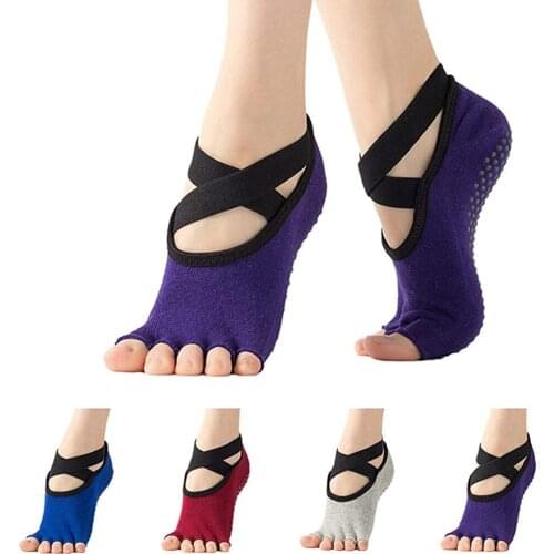 Women Yoga Socks With Grips For Women Non Skid Pilates Ballet Dance Toeless Non Slip Sticky Socks Fitness Equipment