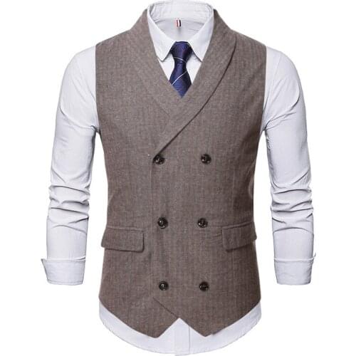 Vests Men 2021 Spring and Autumn High Quality Mens Striped Double Breasted Slim Business Casual Suit Waistcoat