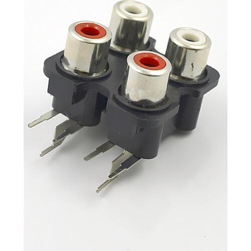 10pcs RCA Plug Welding Connector AV Copper Core RCA Audio Seat 4 Holes White Under The Red Side Insert Video Head