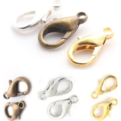 100Pcs 16mm Silver Gold Plated Bronze Lobster Clasp DIY Jewelry Findings Making Clasp for Bracelet Necklace Accessories Clasps