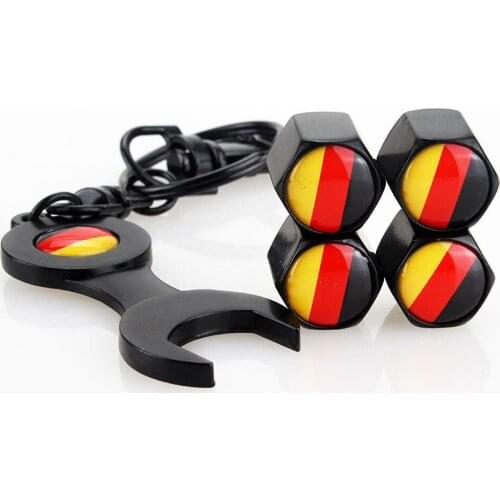 4Pcs/Set Germany Flag Anti-theft Chrome Car Wheel Tire Valve Stem Cap 4pcs+wrench key chain Car Motorcycle Air Stem Cover