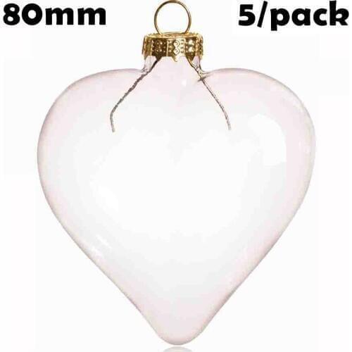 Promotion - DIY Paintable Transparent Clear Christmas Ornament Decoration 80*70mm Glass Heart, 5/Pack