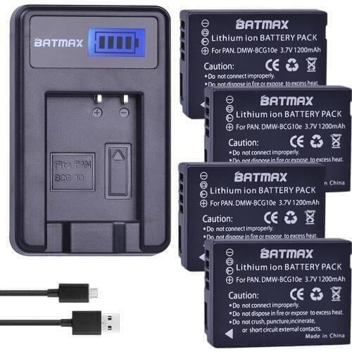 Batmax 4pc DMW-BCG10 BCG10 BCG10E Battery+LCD USB Charger for Panasonic Lumix DMC-3D1 DMC-TZ7 DMC-TZ8 DMC-TZ10 DMC-TZ18