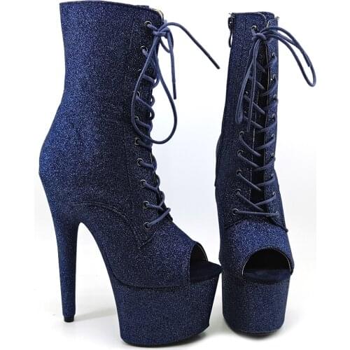 Leecabe Glitter materials 17CM/7inches Pole dancing shoes High Heel platform Boots closed toe Pole Dance boots