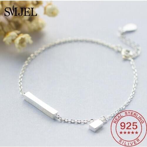 100% Sterling Silver Horizontal Bar Bracelets for Women Girls Fashion Wedding Jewelry Sterling Silver Charm Bracelet 2020 New