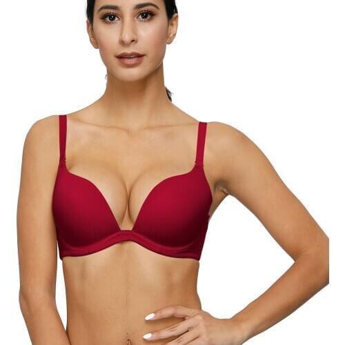 Vgplay Red Unlined Women Bra Convertible Adjusted-straps Lingerie Plunge Solid Underwire Bra For Women