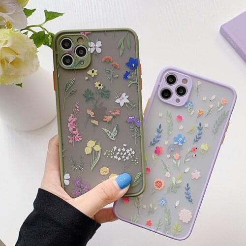 Luxury Cute Flower Case For iPhone 11 Pro Max X XR XS Max 7 8 Plus SE2020 12 Mini Bumper Matte Phone Back Cover Coque Funda