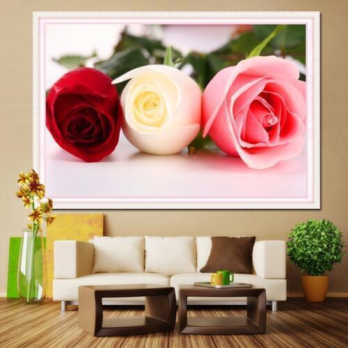 Flower 5D DIY Diamond Painting Posters Three roses 3D Cross Stitch Pattern Diamond Embroidery Mosaics Rhinestone Home Decor