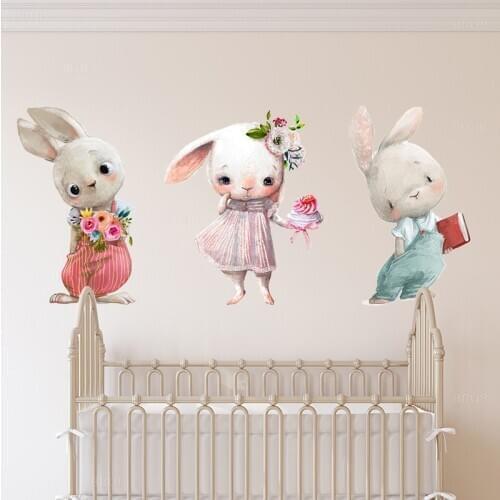 Date Bunny Rabbit Cartoon Wall Stickers for Baby Nursery Wall Decals Home Decoration for Girl Boy Room Decor DIY Matte Removable