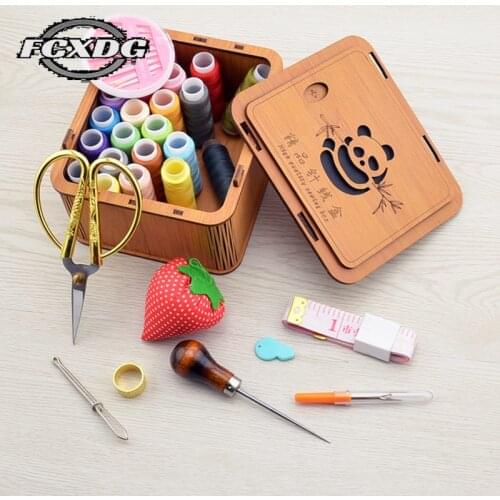 Wooden Sewing Supplies Box Accessories Scissors Ruler Needle Thread Kit Hook Needle Sewing Thread Storage Box Sewing Organizer