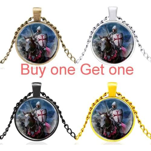 Classic Horse Riding Knights Templar Glass Dome Necklace Men Women Cool Pendant Jewelry Accessories Gift