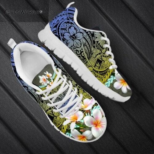 ELVISWORDS Gradient Tribe Native Hibiscus Flowers Print Casual Womens Sports Shoes Ladies Breathable Lace-up Air Mesh Sneakers