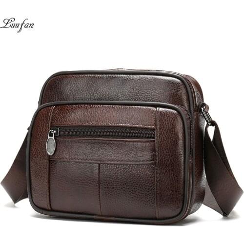 Luufan genuine leather mens bag flag zipper shoulder bag small casual cowhide message bag for male leather shoulder bag handbag