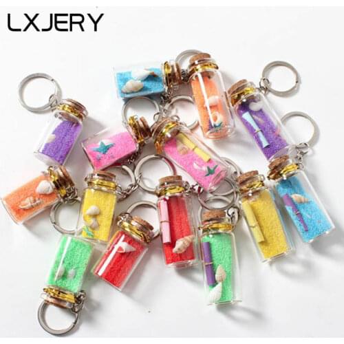 LXJERY Coloured Sand Shell Drifting Bottle Keychain Mini Wishing Bottle Key chain For Women Bag Charm Key Ring Pendant Gifts