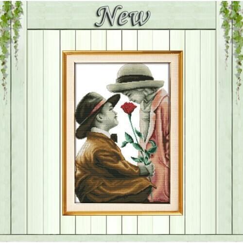Innocence boy girl rose love painting Counted Print on canvas DMC 11CT 14CT chinese Cross Stitch kits Needlework Sets embroidery
