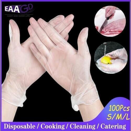 100Pcs/Set Disposable Protective Gloves Plastic PVC Clear Food Cleaning Catering Beauty for Kitchen Hotel Restaurant