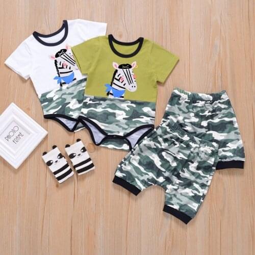 Infant Newborn Baby Girls Boys Clothes Set Summer Cartoon Zebra Newborn Baby Clothing Sets Short Sleeve Bodysuits+Elastic Pants