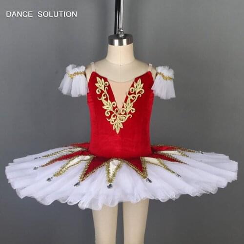 Pre-professional Tutu Red Velvet Top Stiff Tulle Dance Tutus Women & Girls Stage Performance Dress Ballerina Solo Skirt BLL061