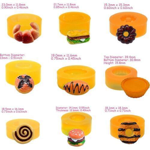 PRZY 9 Styles Mini Cake Bread Burger Donut Croissan Mold Silicone Mold Fondant Mould Clay Mold Sugarcraft Candy Chocolate Resin