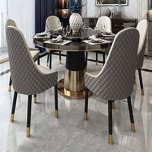 Postmodern light luxury round dining table large apartment villa living room solid wood turntable table and chair combination